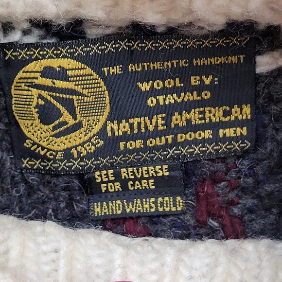 Vintage 80s Otavalo Check Sweater Large 22x27 Beige Gray - Picture 6 of 11